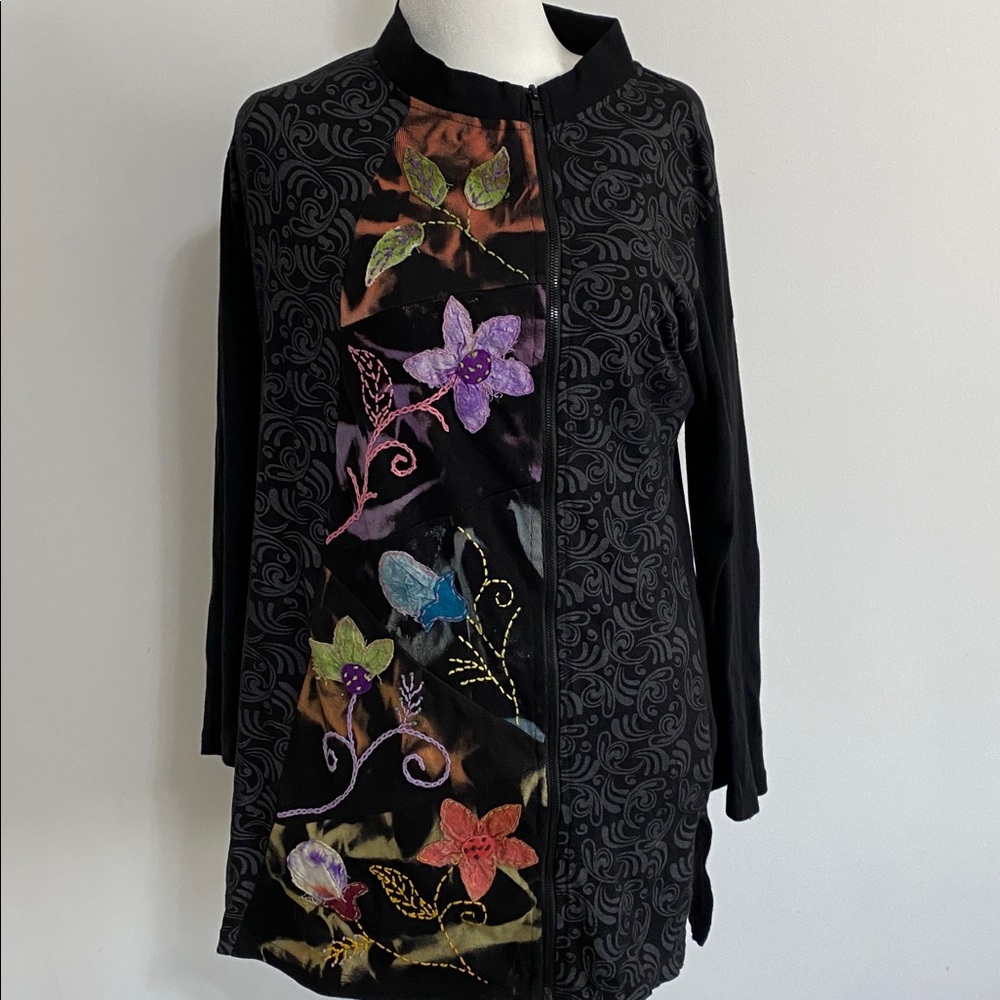 Made in Nepal Black Appliqué Embroidered Patchwork Jacket